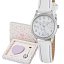 Reloj Marea Niña Esfera Blanca y Dibujo de Gato en Lila con Monedero  – Set para Regalo